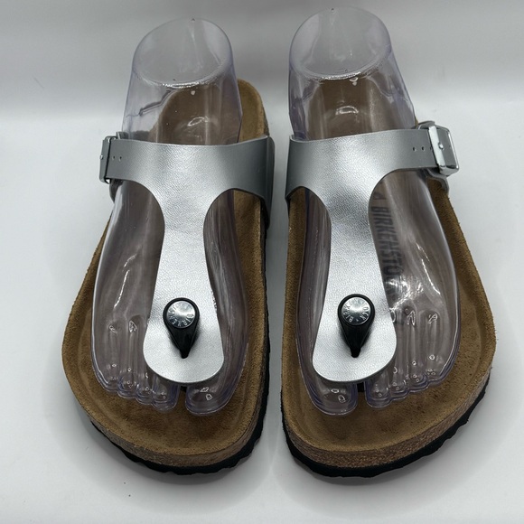 Birkenstock Shoes - Birkenstock Silver and Tan Footbed Sandals